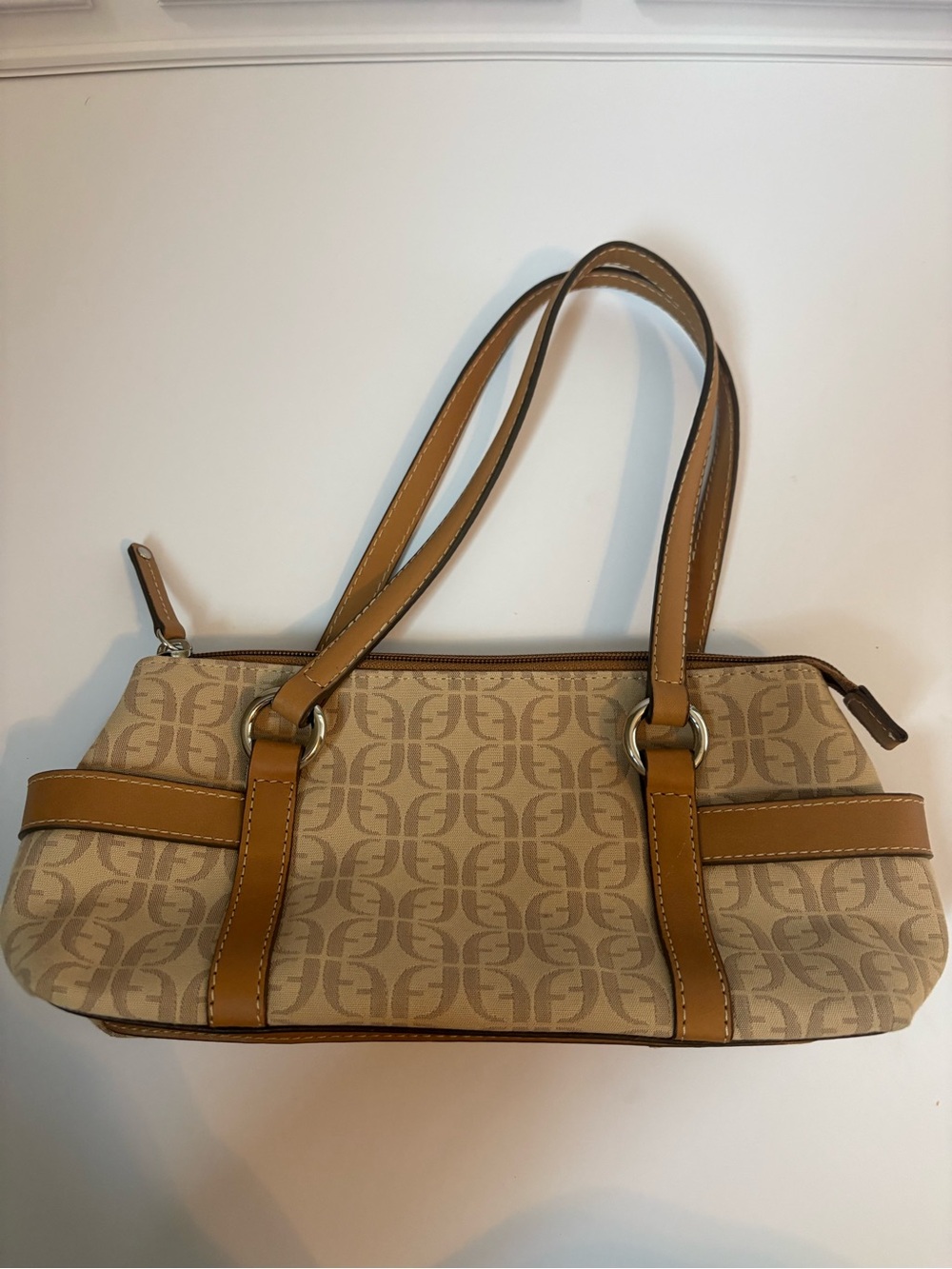 Fossil Beige & Tan Patterned Shoulder Bag
